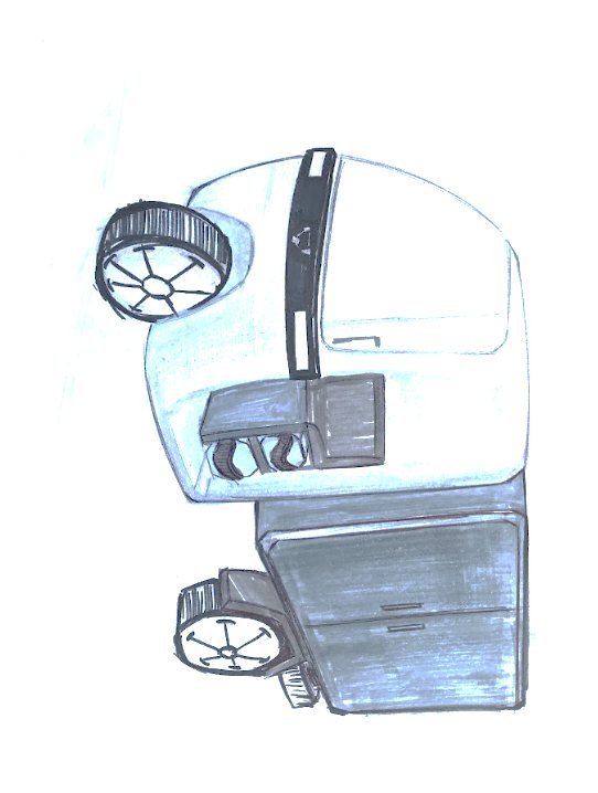Blue marker render of a cargo van body with side access, with a figure loading from the kerb