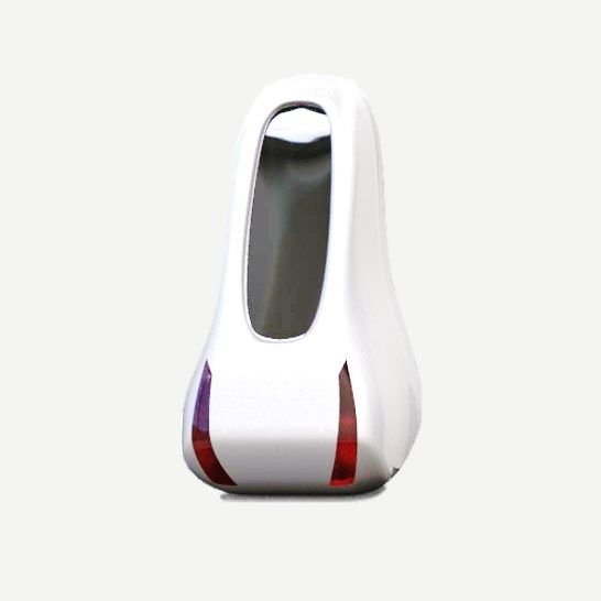 White concept render of a rounded validator with a red light strip