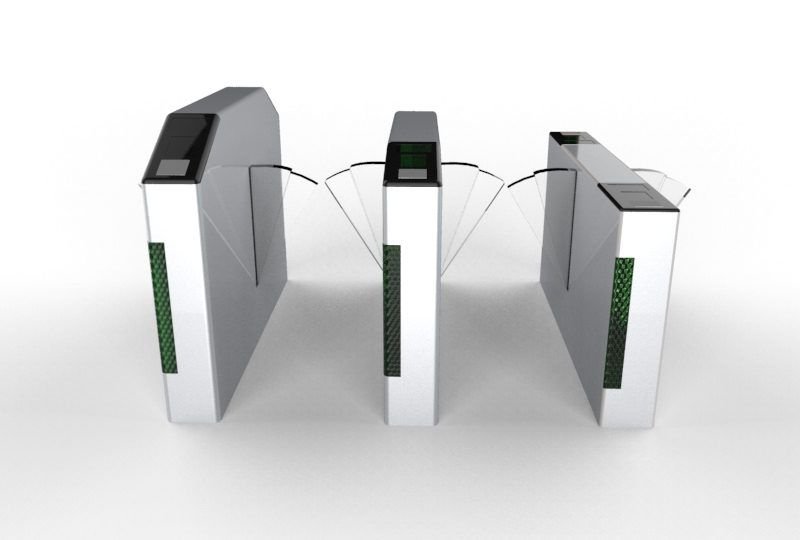 Render of three slim gates with green LED passage indicators