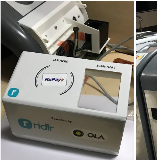 Tap-here / scan-here desktop unit branded RuPay, powered by Ridlr and Ola