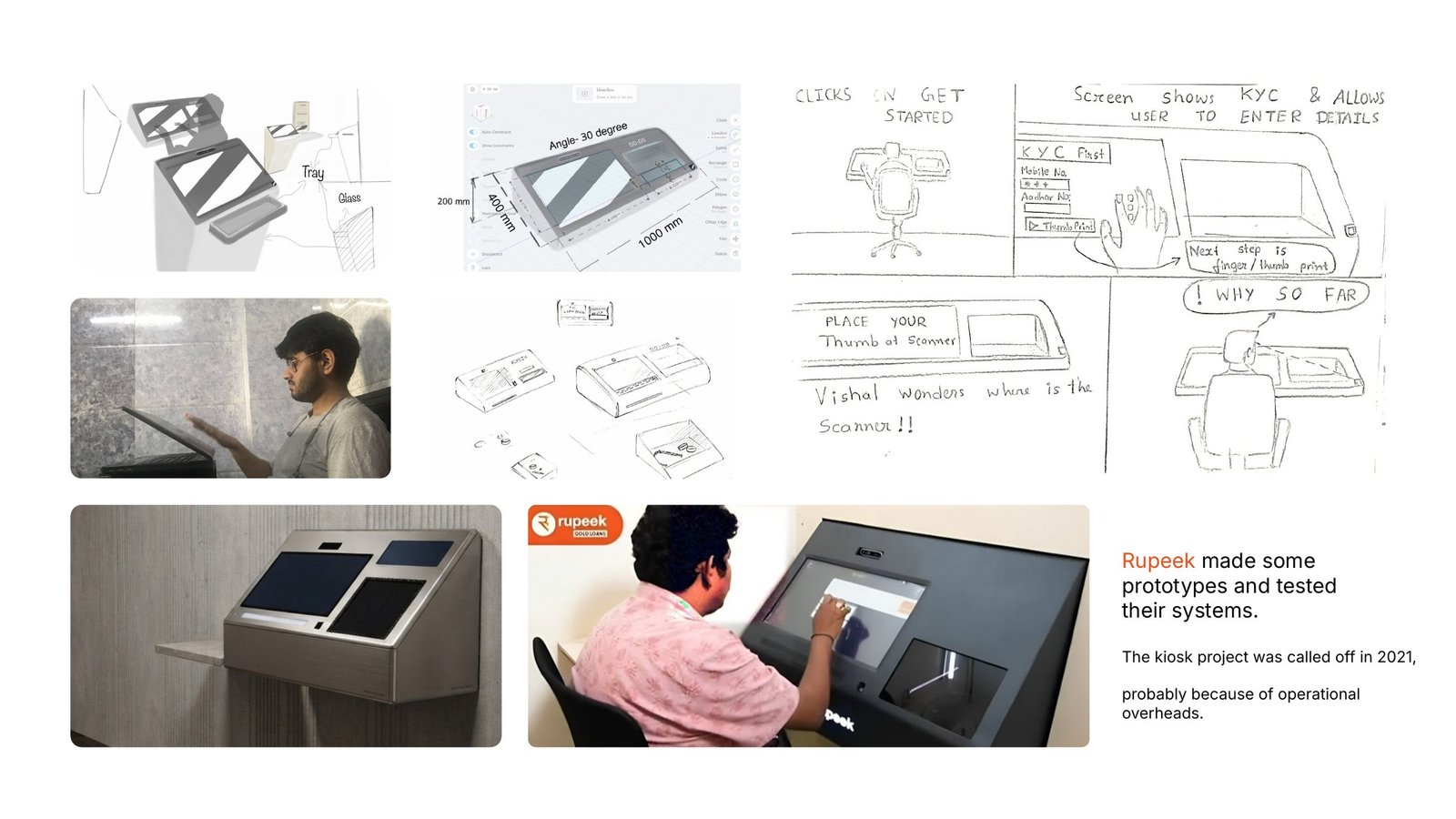 Storyboards, user tests and Rupeek's own kiosk prototypes