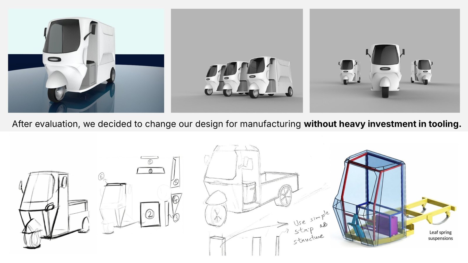 Early concepts, and the switch to a design made without heavy tooling